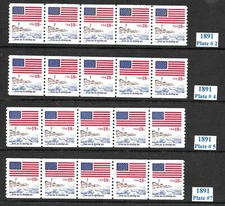 Scott #1891 18c Flag Over Lighthouse PNC5s, Set of 4, VF+ QUALITY! Cat-$42.50