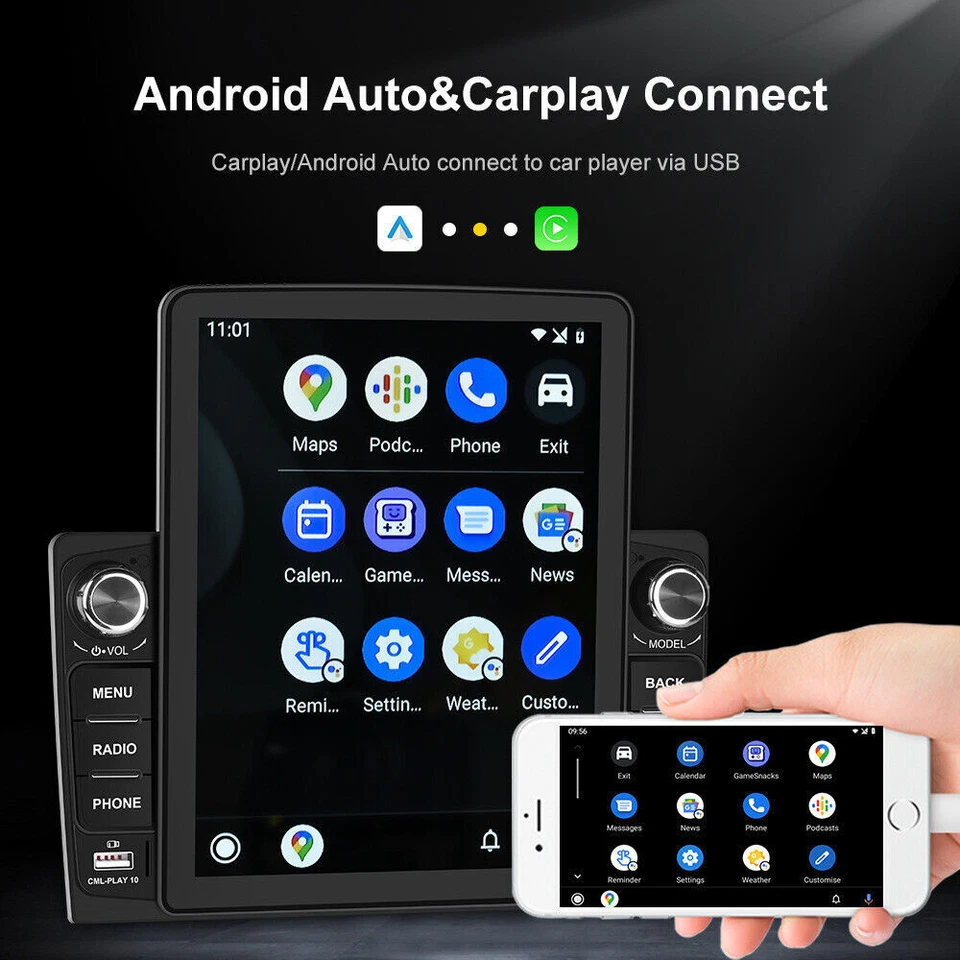 Double Din Touch Screen Bluetooth Car Stereo Radio Player FM Carplay Mirror Link — 第 4/4 张图片
