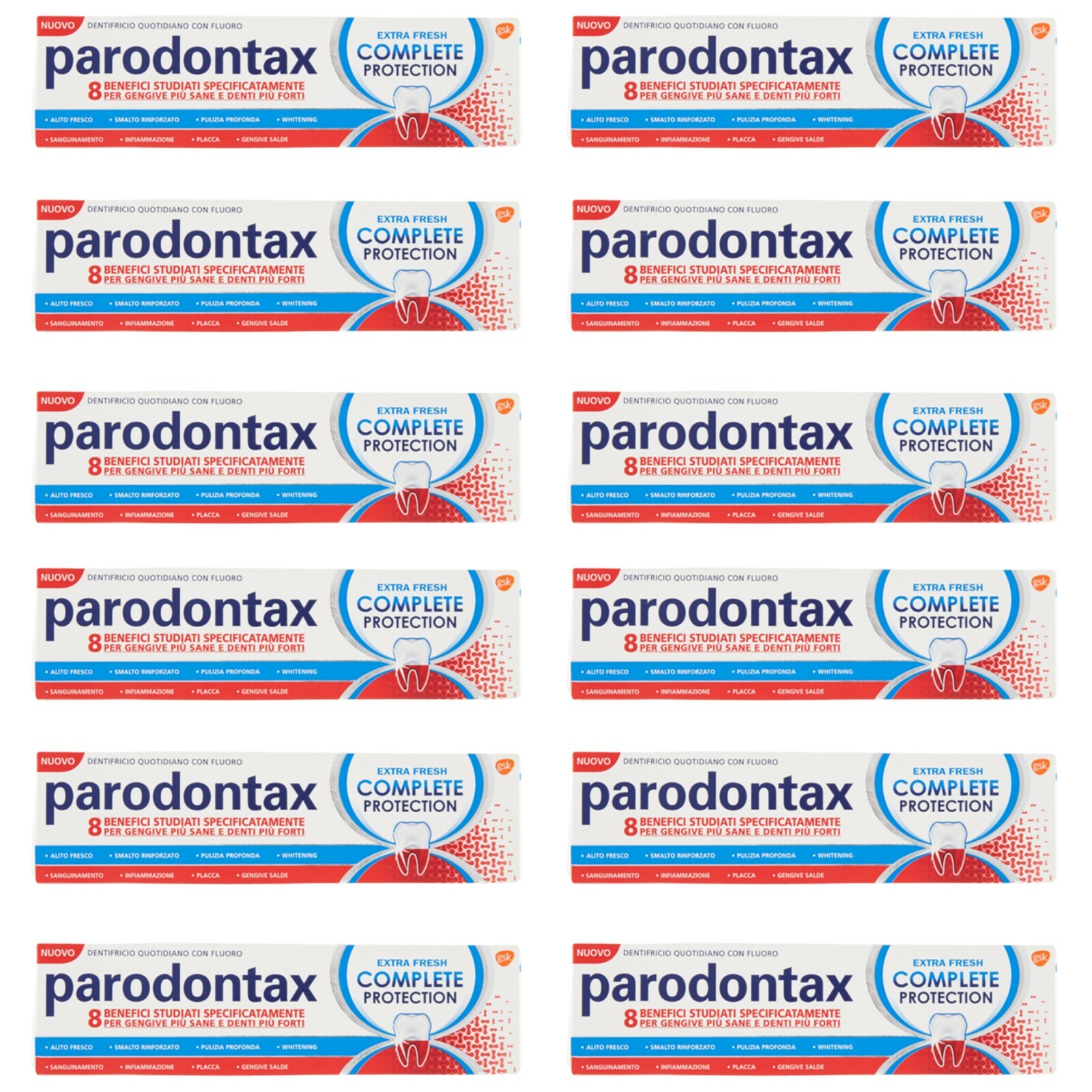 12pz Dentifricio Parodontax Complete Protection Extra Fresh cura dei denti 75ml