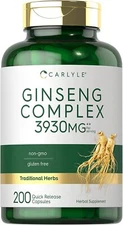 Ginseng Complex | 3930mg | 200 Capsules | Non-GMO, Gluten Free | by Carlyle