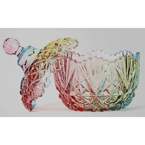 Diamond cut Crystal Clear Lotus Mouth Glass Container - Picture 1 of 10