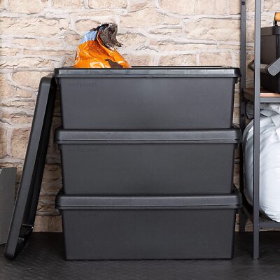 36L Schwerlast Schwarz Aufbewahrungsbox mit Deckel Recycling Kunststoff Stapelbar Behälter