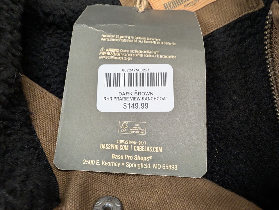 RedHead Ranch Prairie View Ranch Coat Men's Large Brown Cabela's Berber ...