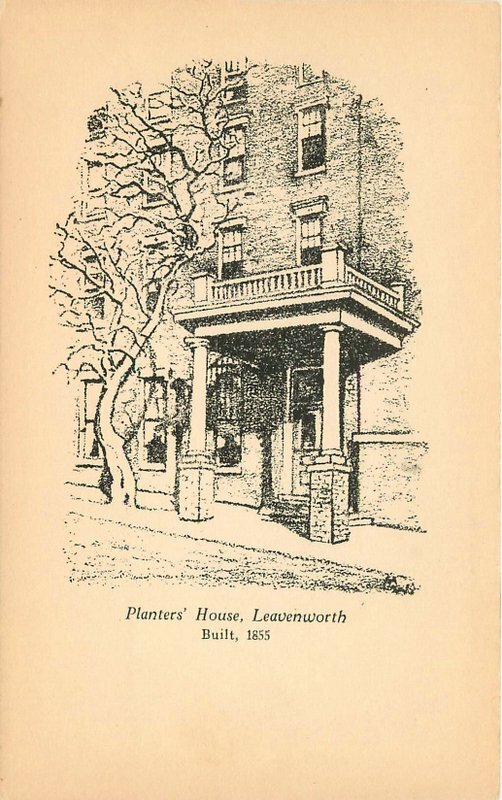 Artist impression Planters House Leavenworth Kansas Built 1855 Postcard