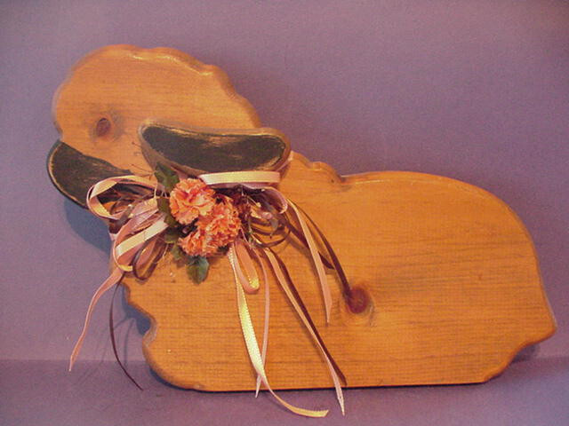 New Wood Lamb Doorstop with Peach flowers & Peach bow