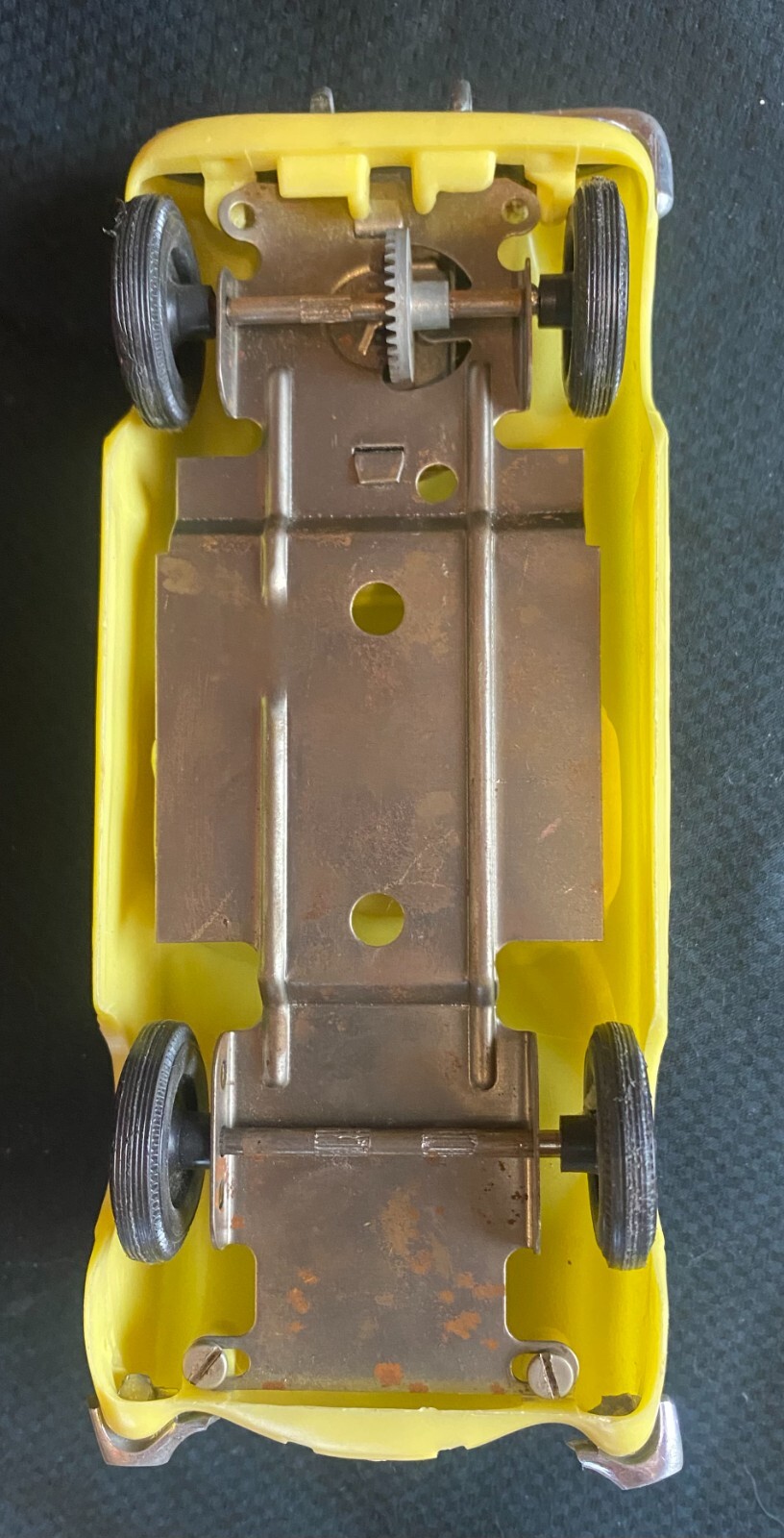 vintage 1950's Corvette Friction Motor Toy car Steel pan Plastic body