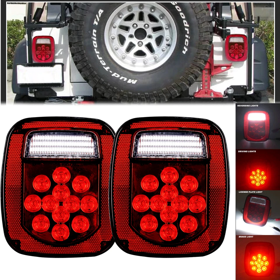 2X Luces traseras LED Luces de freno traseras Tope de giro Inverso para Jeep Wrangler TJ CJ JK Foto 2 de 4
