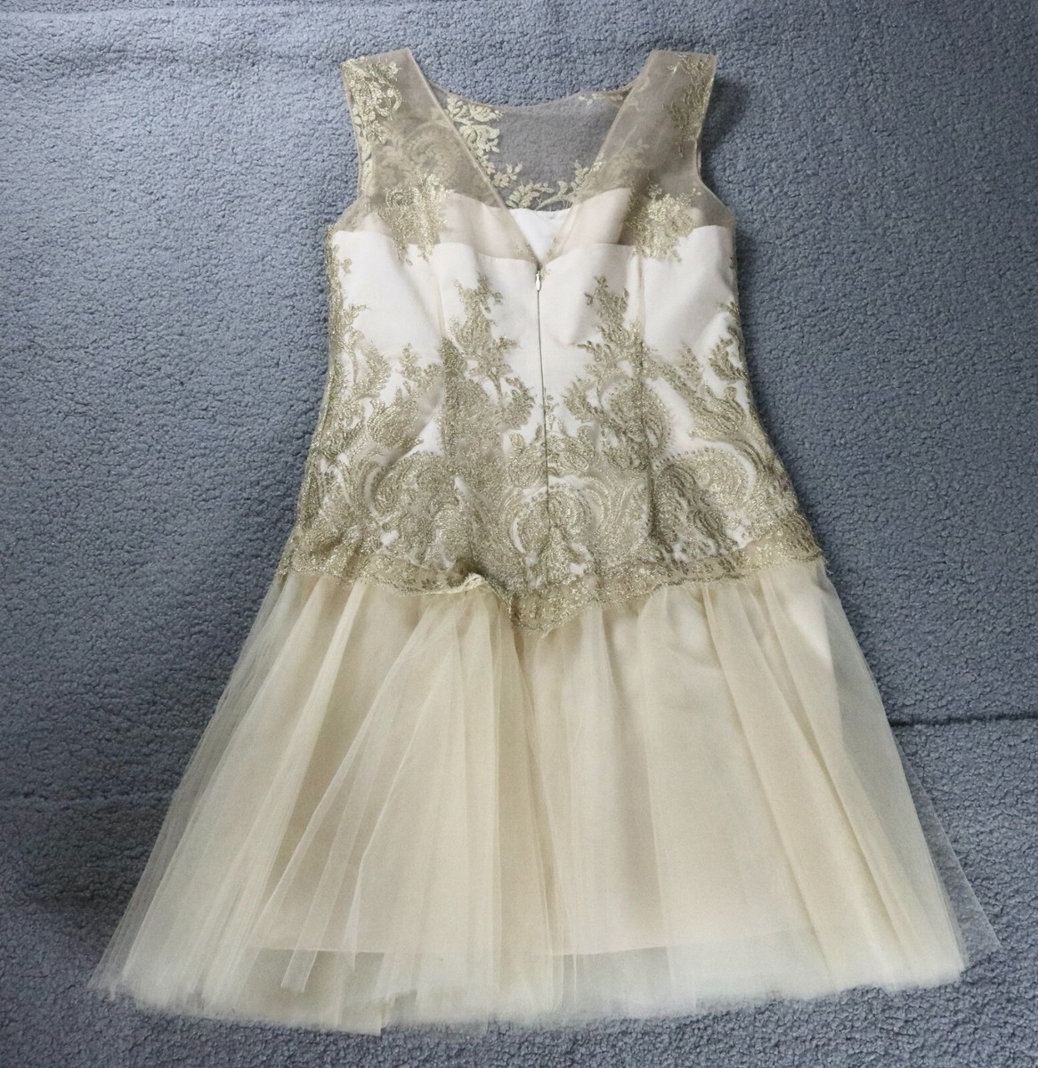 Marchesa Notte Dress 10 Gold Tulle Embellished Lace Mini Dress Lined Sleveless | eBay Marchesa Notte Dress 10 Gold Tulle Embellished Lace Mini Dress Lined Sleveless | eBay