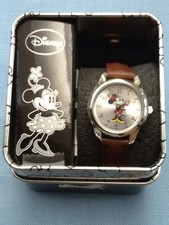 Disney Minnie Mouse Watch Brown Band Accutime Watch Needs Battery