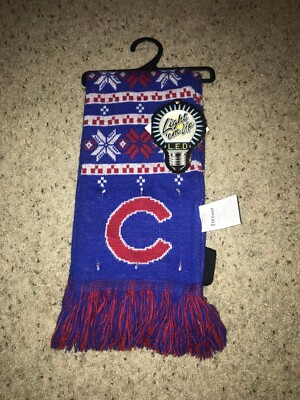 Chicago Cubs Light Em Up LED Ugly Sweater Knit Winter Scarf *NEW WITH  TAGS!*