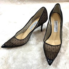 JIMMY CHOO Lace Patent Leather Pointed Pumps Black US 7 IT/EU 37