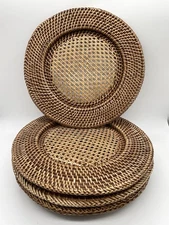 Set of 5 Woven Rattan Charger Plates 13” Round Natural Brown Boho Table Decor
