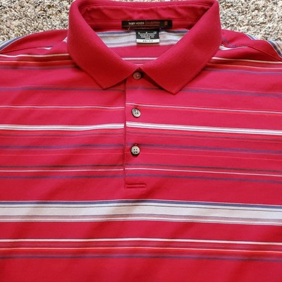 Tiger Woods Collection Nike Dri Fit Polo Men Small Red Stripe 416670 Athleisure 