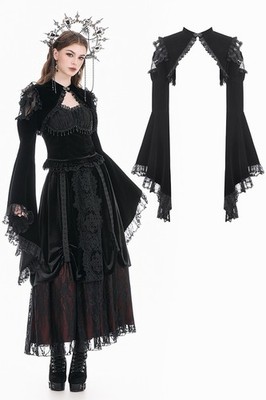 Dark In Love Women Black Gothic Velvet Lace Flare Sleeve Shrug With High Neck
