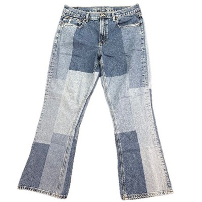 American Eagle Jeans Womens 12 Short Blue 90s Bootcut Patchwork High Rise Denim