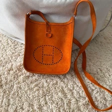 Hermes Evelyn Mini Dobris Orange Shoulder Bag Suede Leather H Stamp
