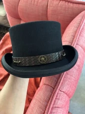 Different Touch Men's Steampunk Wool Top Hat with Leather Band and Chain