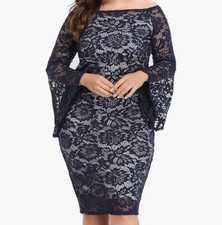 Women's Plus Size Off Shoulder Long Sleeves Bodycon Mermaid Evening Party Dress