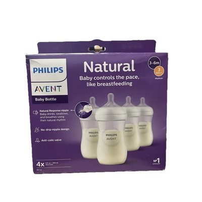 Philips Avent Natural Baby Bottles 4 Pack Clear 9oz Anti Colic Medium Flow 