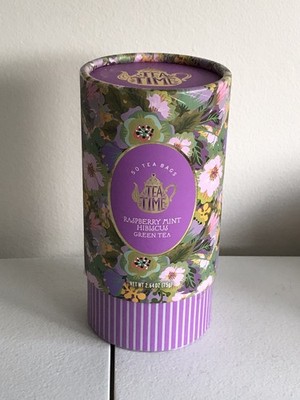 TEA TIME CAFFEINATED RASPBERRY MINT HIBISCUS GREEN TEA - 50 T-BAGS - BB 11/2027.