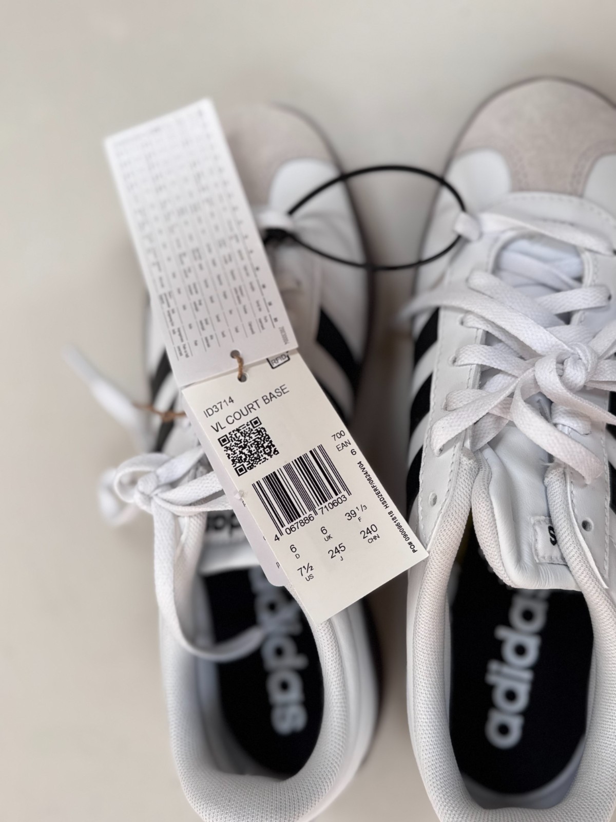 Adidas VL Court Base Trainers UK 6 EU 39.3 White Black Gum ID3714 Retro Shoes image 6