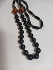 Vtg Black Onyx+Hematite Bead Necklace Jasper Agate Stone Clusters Unique Long — photo 6