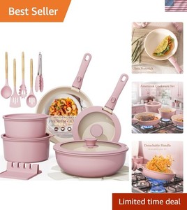21 Pcs Pots and Pans Non Stick Ceramic Cookware Set, Detachable Handles, RV K...
