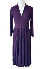 Tommy Hilfiger Women's Purple Pleated V-Neck 3/4 Sleeve A-Line Midi Dress Size 6