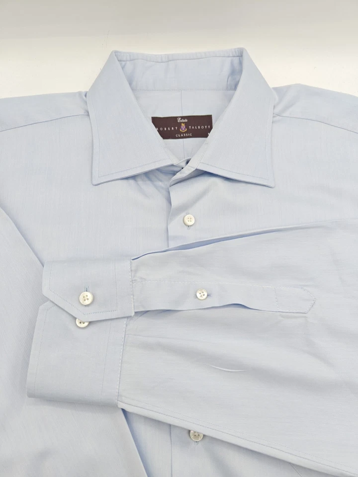 🇺🇲 Camisa de Vestir Robert Talbott Clásica Para Hombre 100% Algodón Azul 18x34 Foto 2 de 4