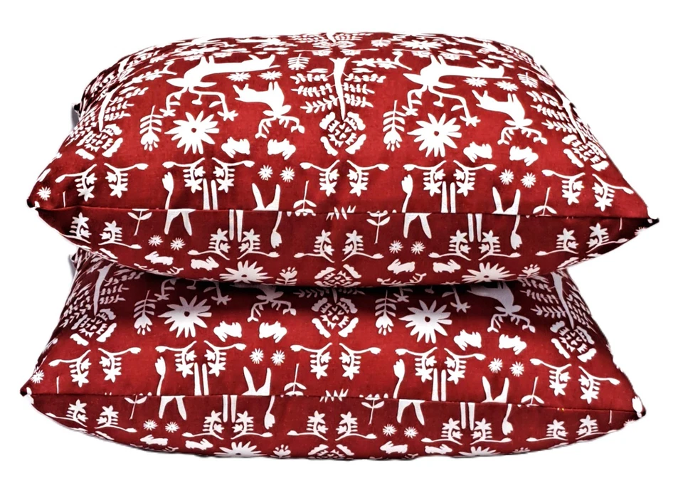 Folk art Holiday Reindeer Red Scandinavian Decorative Throw Pillow Cover 18x18 - Image 4 of 4