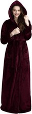 Womens Long Hooded Bathrobe Fleece Full Length Bathrobe with Hood Winter Slee...