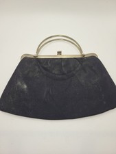 Vintage 60's Black Hand Purse Clutch with Metal Handle Snap closure
