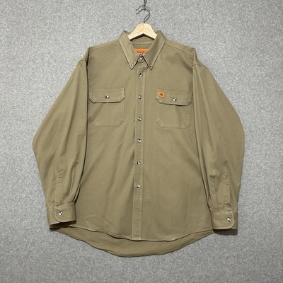 Wrangler FR Riggs Workwear Shirt Mens XL Beige Twill Snap Front Flame Resistant