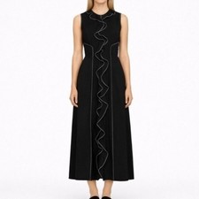Ulla Johnson Lillie Ruffled Crepe Midi Dress Women’s Size 16 Black NWT Elegant