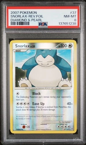 2007 POKEMON DIAMOND & PEARL #37 SNORLAX-REVERSE FOIL PSA 8