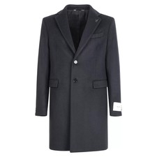 Paoloni - Cappotto nero monopetto in lana e cashmere per uomo