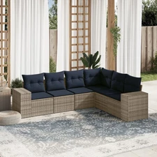 6 Piece Garden Sofa Set with Cushions Grey Poly Rattan