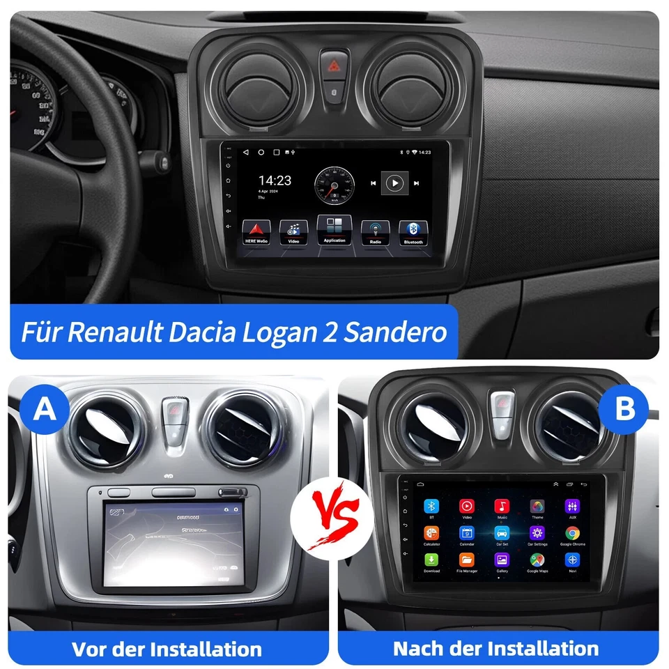 Android Autoradio Per Renault Dacia Sandero 2014-2017 CarPlay GPS Sat Navi 2+32G - Immagine 2 di 4