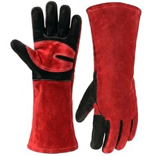 16IN Fireproof Leather Welding Gloves for MIG TIG Stick, BBQ, Fireplace, Wood...