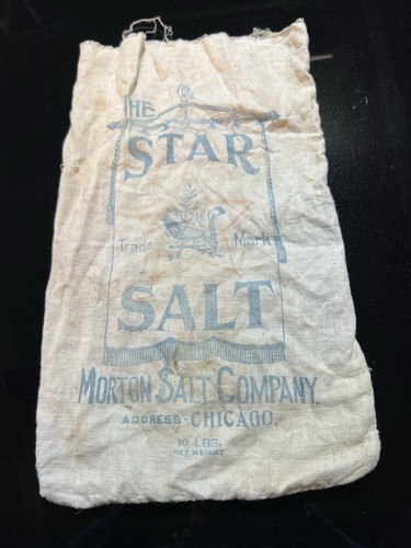 Bolso saco de lino vintage de tela de sal Morton Star de 8” x 13”, ¡sin excelente! - Imagen 1 de 8