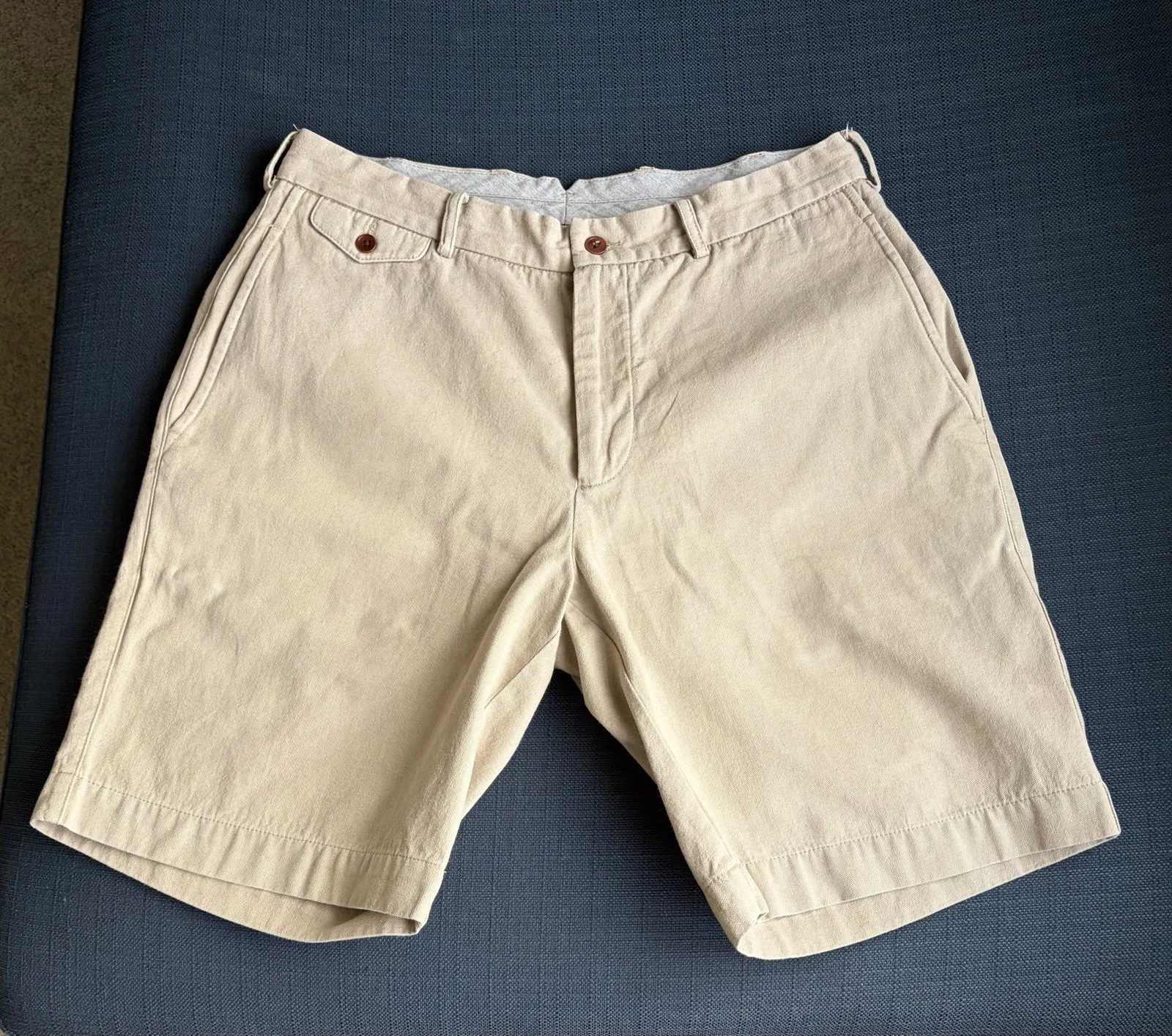 Williams & Kent Linen Blend Shorts, Men’s Beige 33W Front Button & Zip, Pockets