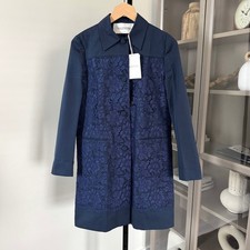 Valentino Lace Paneled Coat NEW Navy Blue Silk Lined Trench Jacket Size 4
