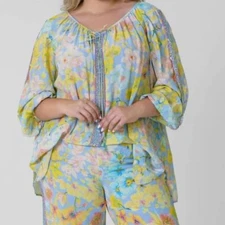 NEW LA FUORI Floral Long Sleeve Silk Blouse Orchid Bloom Small NWT