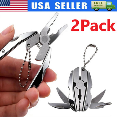 2x Pocket Multi Tool Pliers Mini Folding Key Chain Fishing Camping Small Pliers