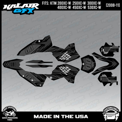 Graphics Kit for KTM all 200-530 XC-W Models (2008-2011) Rugged-SMOKE
