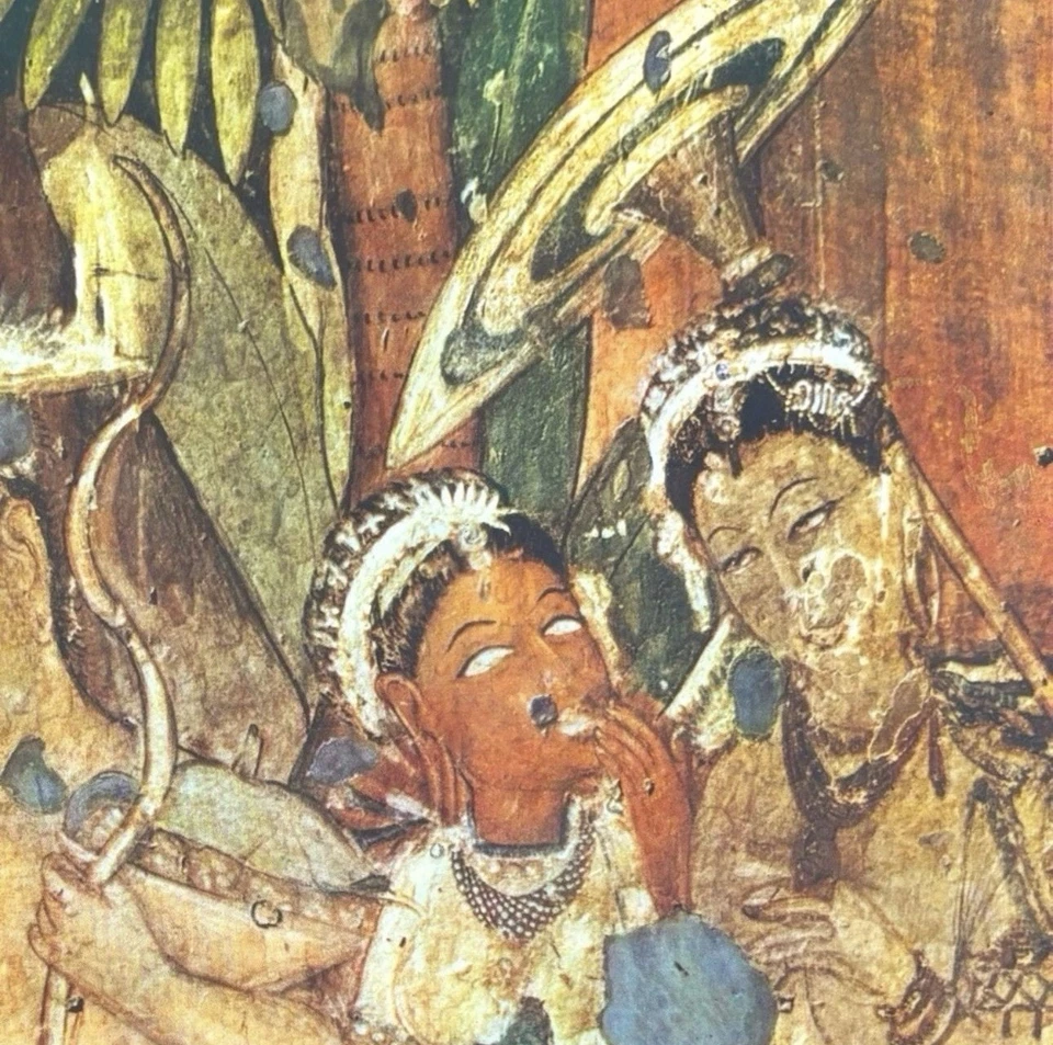 Cena do Palácio Original Antigo Vintage Fine Art ÍNDIA Impressão Pôster Ajanta Caves - Imagem 4 de 4