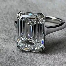Engagement Wedding Ladies 925 Silver Ring 5 Ct Lab Created Emerald Cut Diamond