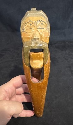 Antique German Black Forest Carved Wood Nutcracker Old Man Biker Mustache