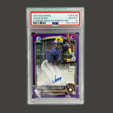 2025 BOWMAN JESUS MADE CHROME PROSPECT AUTOS PURPLE REFRACTOR 040/250 PSA 10