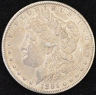 1891-S High End AU Morgan Silver Dollar, 90% Silver